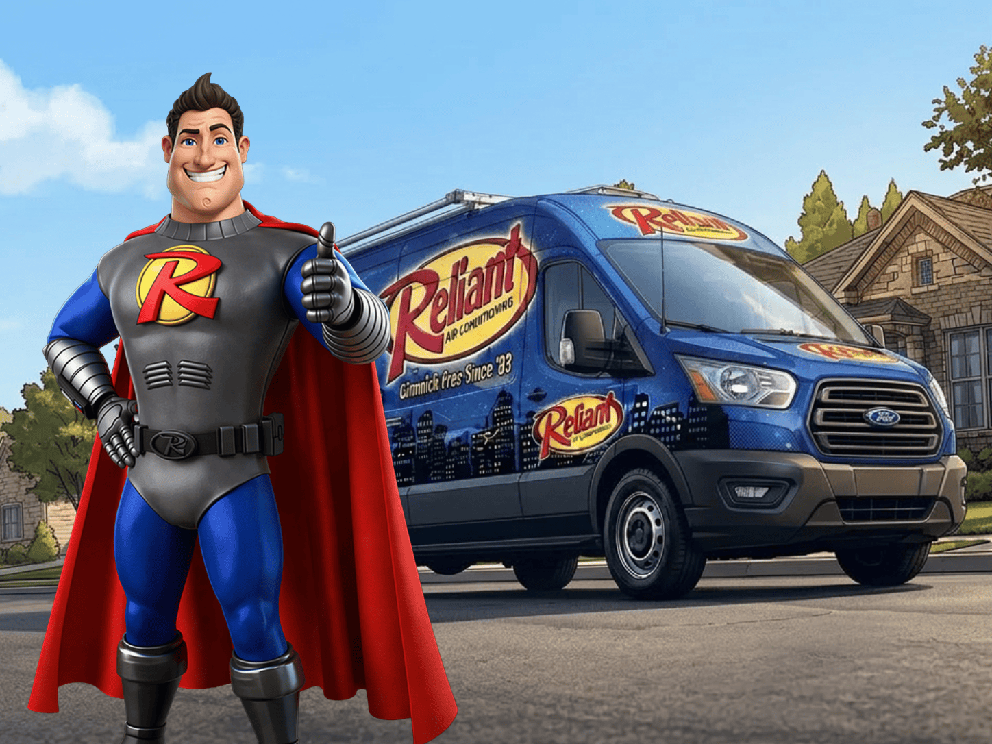 Superhero with a branded van